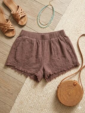 Women's Washed Brown Fringe Hem Cotton Shorts NWT Prana
